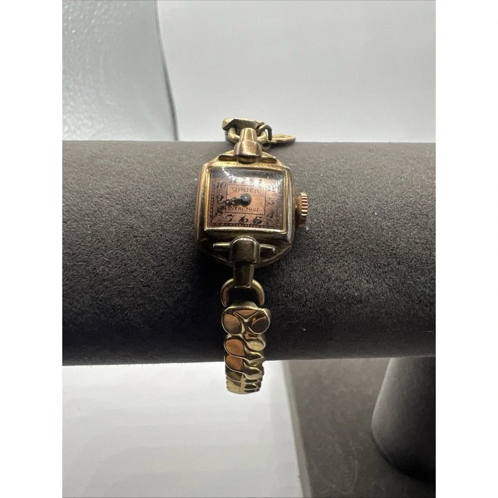 Vintage Gruen Veri-Thin Wind Up Watch Rose Gold Tone Untested Classic Beauty